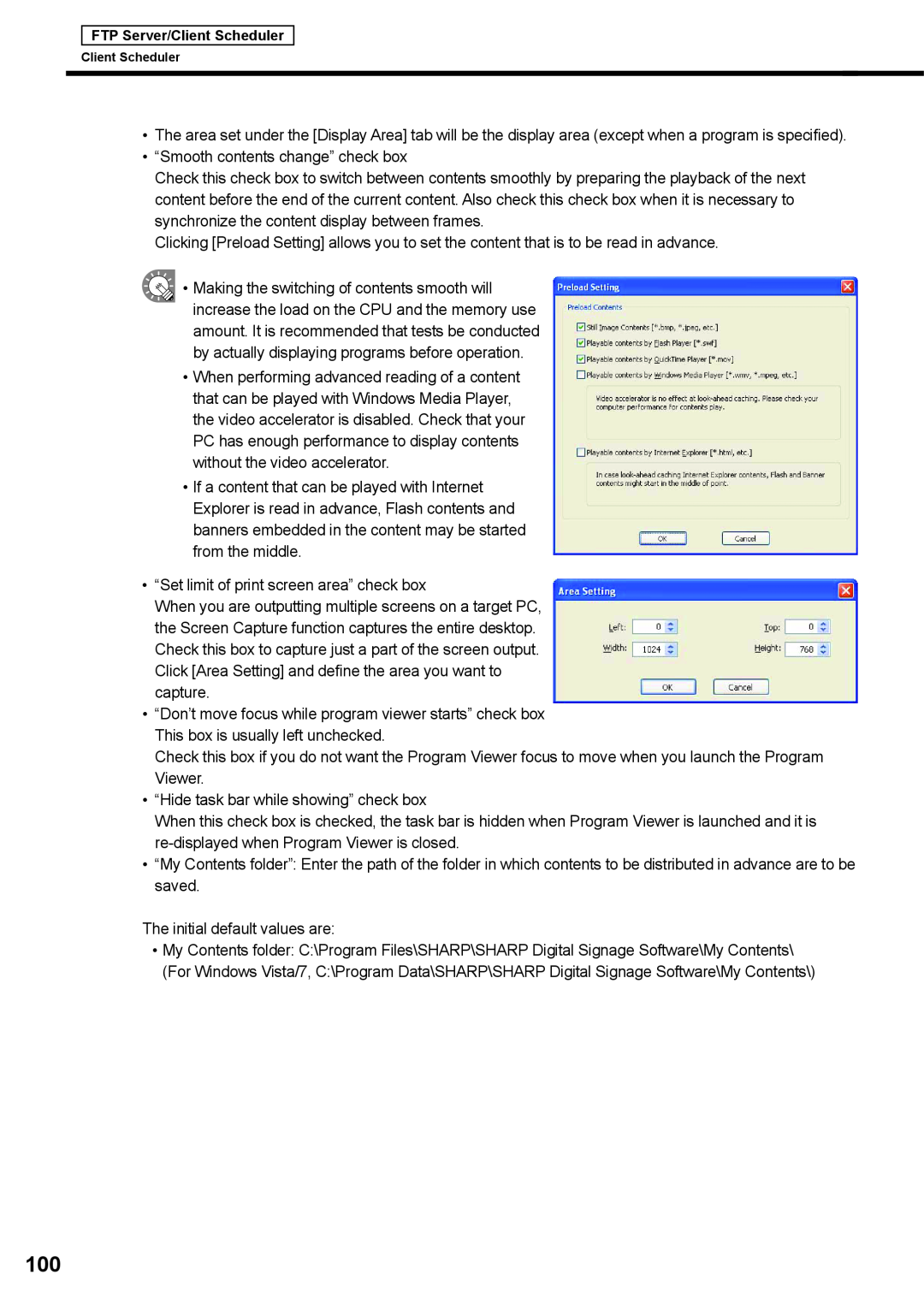 Sharp PNSV01 operation manual “Smooth contents change” check box 