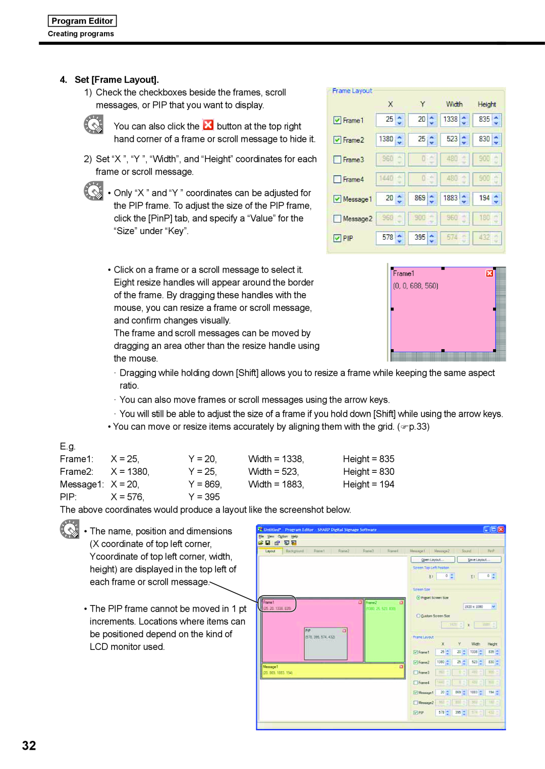 Sharp PNSV01 operation manual Set Frame Layout 