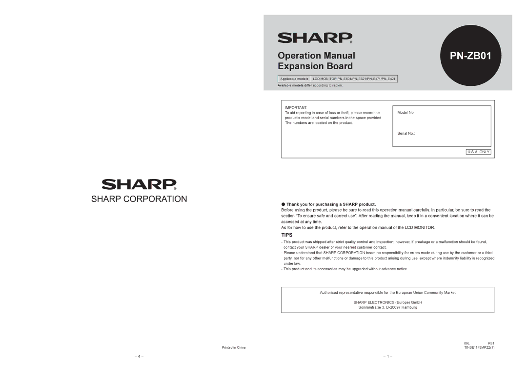 Sharp PNZB01 operation manual PN-ZB01, Expansion Board, Tips 