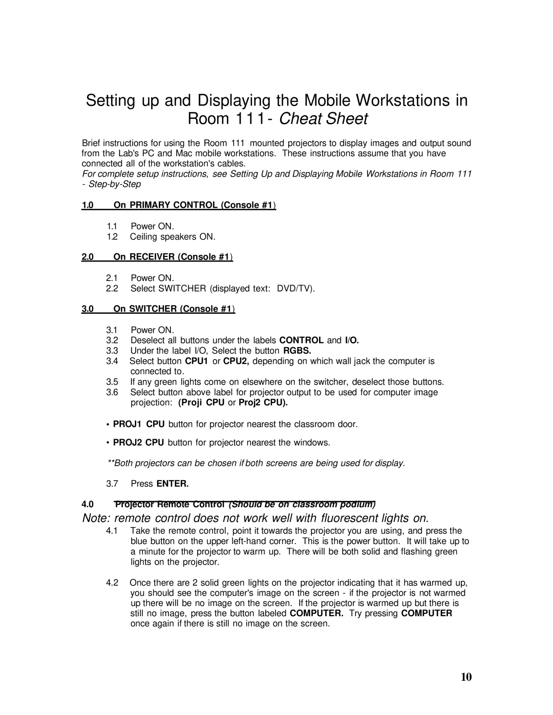 Sharp Projector Remote Control setup guide Room 111- Cheat Sheet 