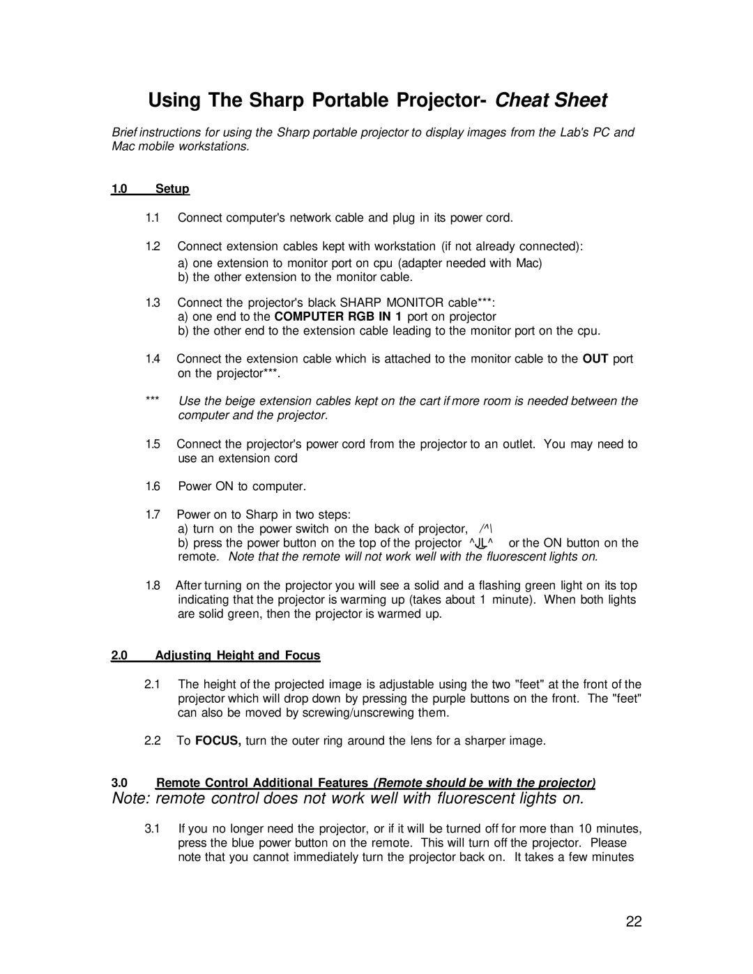 Sharp Projector Remote Control setup guide Using The Sharp Portable Projector- Cheat Sheet 