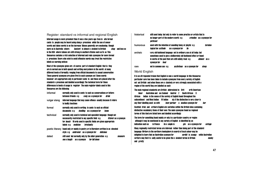 Sharp PW-E310 operation manual Register standard vs informal and regional English, World English 