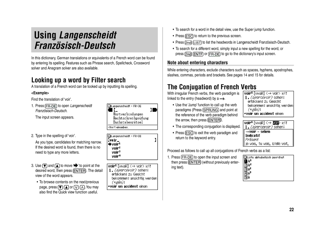 Sharp PW-E420 operation manual Conjugation of French Verbs, With irregular French verbs, the verb paradigm is 