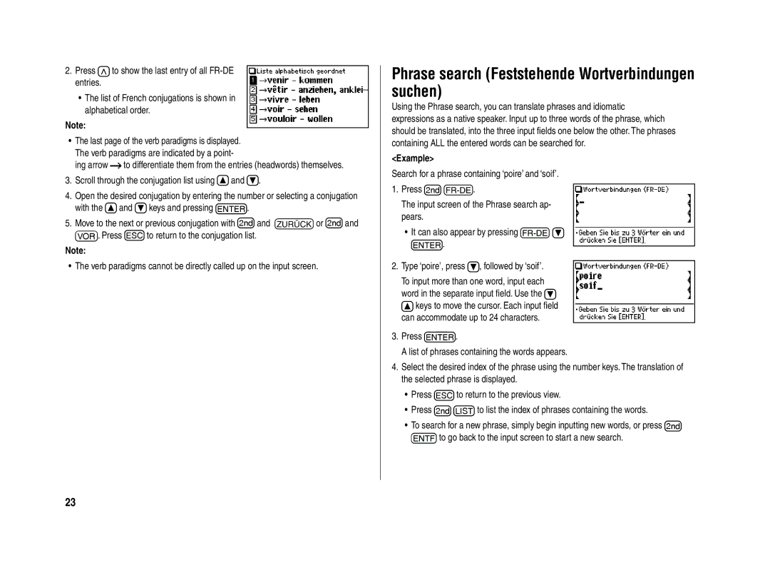 Sharp PW-E420 operation manual Phrase search Feststehende Wortverbindungen suchen 