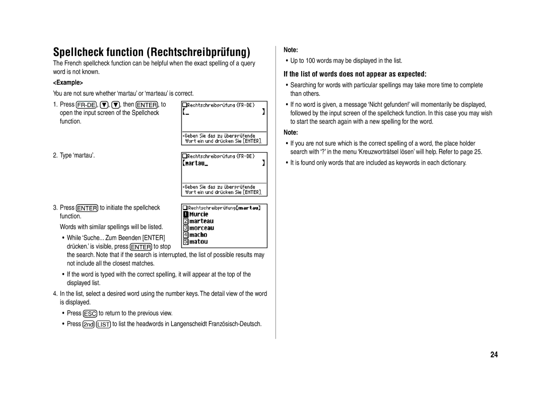 Sharp PW-E420 operation manual Spellcheck function Rechtschreibprüfung 