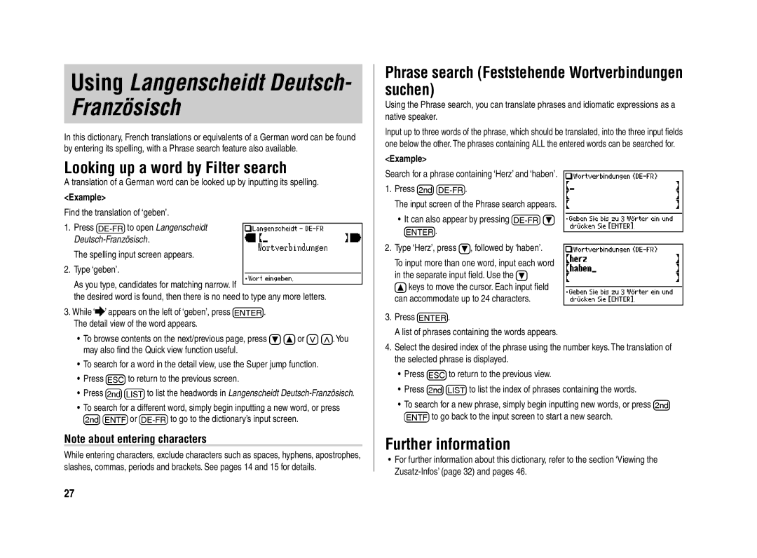 Sharp PW-E420 operation manual Using Langenscheidt Deutsch- Französisch 