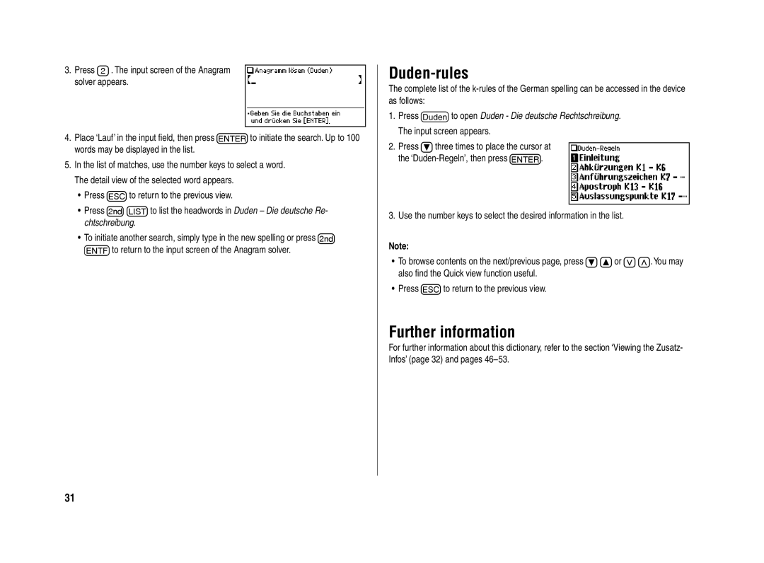 Sharp PW-E420 operation manual Duden-rules, Further information 