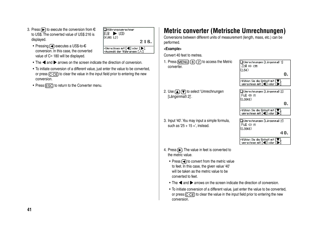 Sharp PW-E420 operation manual Metric converter Metrische Umrechnungen 