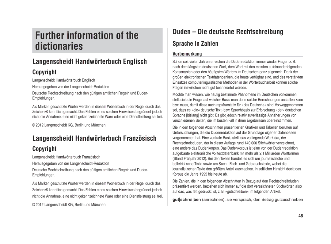 Sharp PW-E420 operation manual Duden Die deutsche Rechtschreibung, Vorbemerkung 