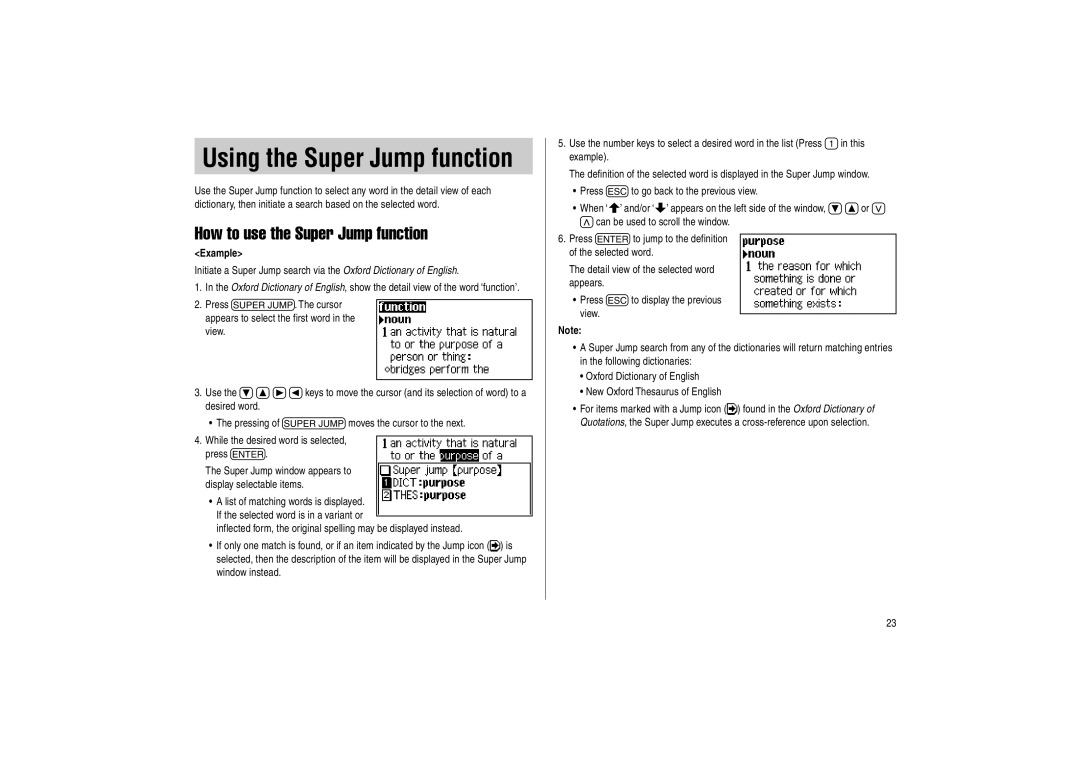 Sharp PW-E500 operation manual Using the Super Jump function, How to use the Super Jump function 