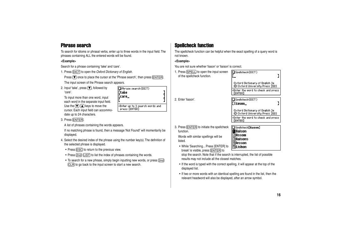 Sharp PW-E500A operation manual Phrase search, Spellcheck function 