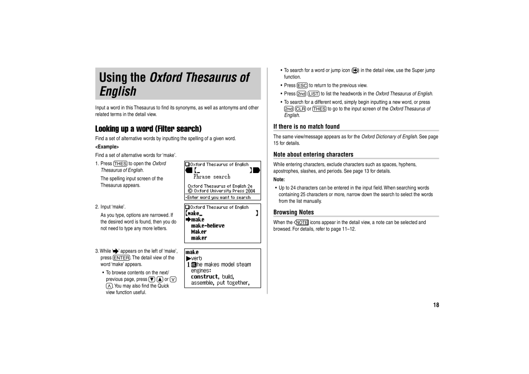 Sharp PW-E500A operation manual Using the Oxford Thesaurus of English, Looking up a word Filter search 