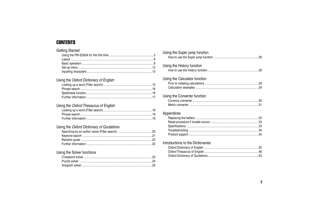 Sharp PW-E500A operation manual Contents 