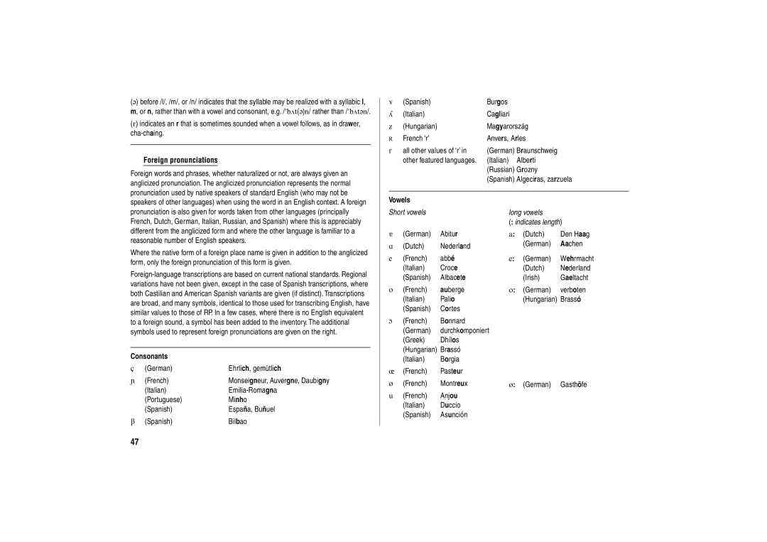 Sharp PW-E500A operation manual Foreign pronunciations, Consonants 