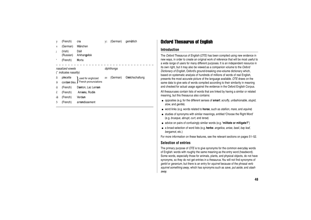 Sharp PW-E500A operation manual Oxford Thesaurus of English, Selection of entries 