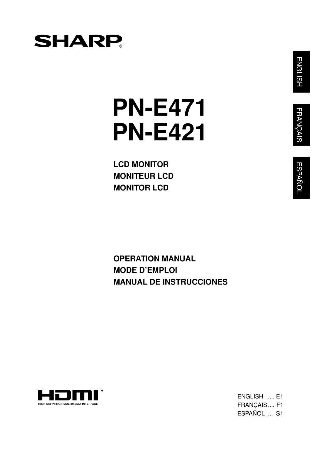 Sharp 0NY42M184304B(1), Q41G42M18434B operation manual PN-E471 PN-E421 