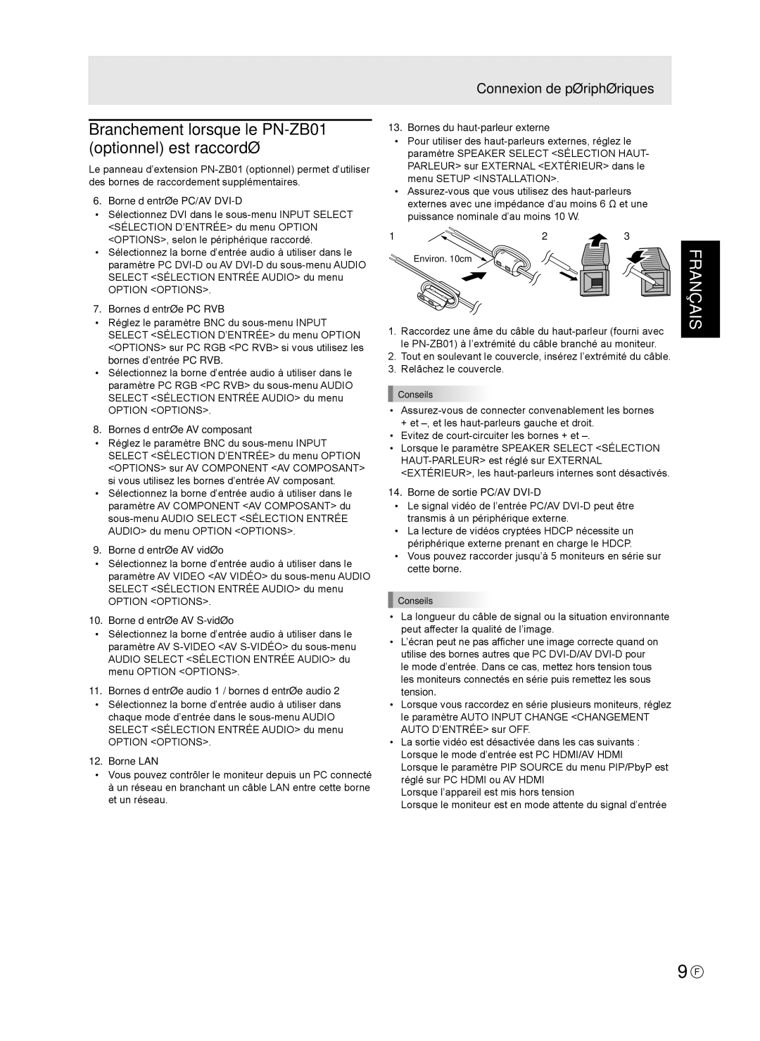 Sharp 0NY42M184304B(1), Q41G42M18434B operation manual Connexion de périphériques 