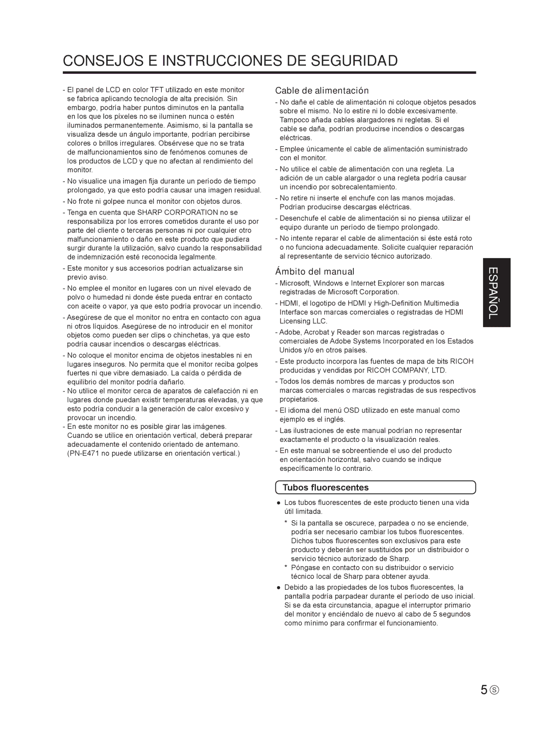 Sharp 0NY42M184304B(1), Q41G42M18434B Consejos E Instrucciones DE Seguridad, Cable de alimentación, Ámbito del manual 