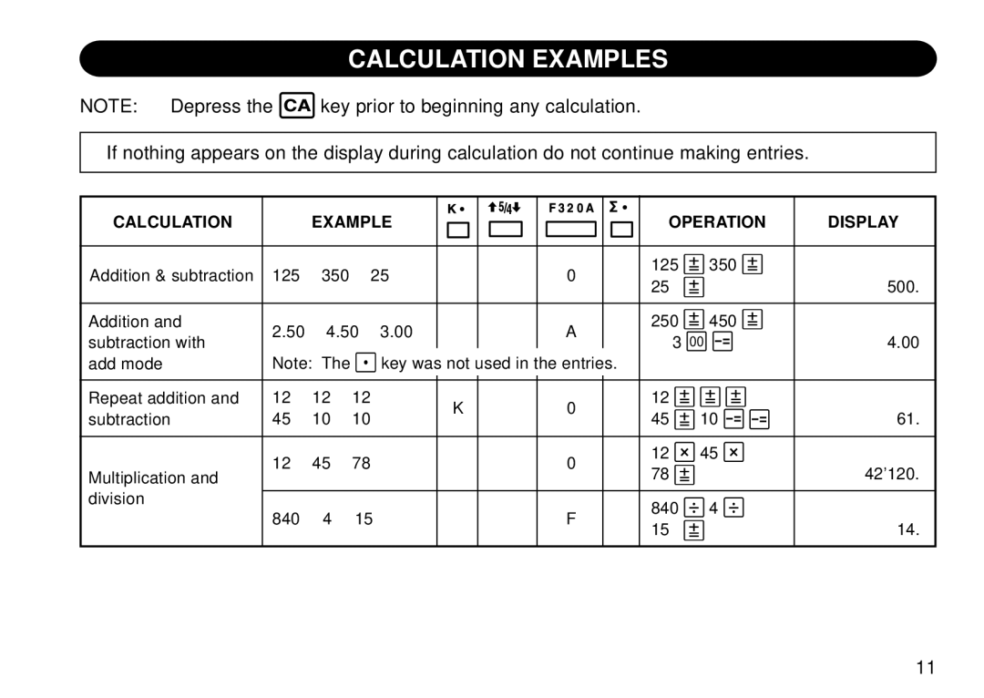 Sharp QS-2130 operation manual Calculation Examples, Calculation Example Operation Display 