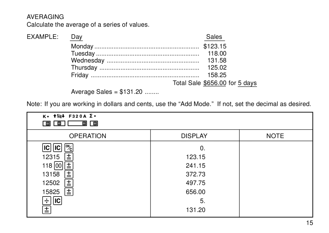 Sharp QS-2130 operation manual Averaging, Example 