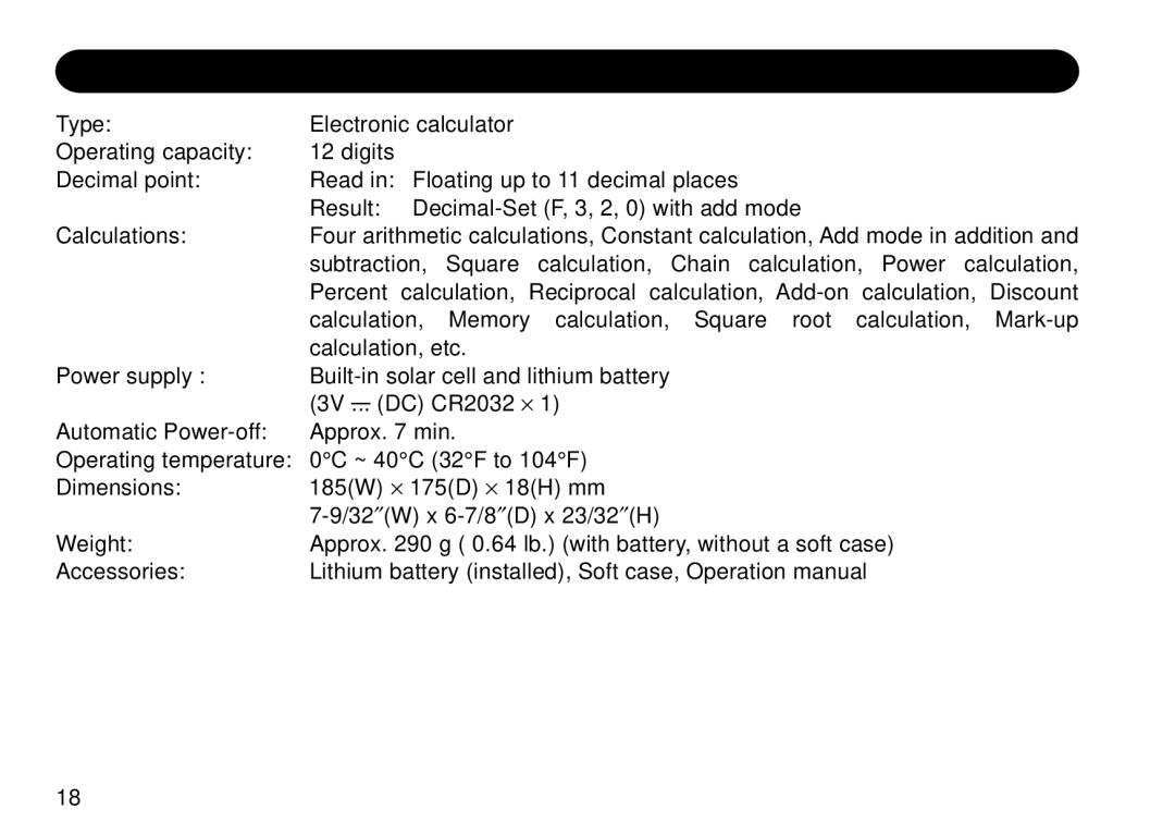 Sharp QS-2130 operation manual Specifications 