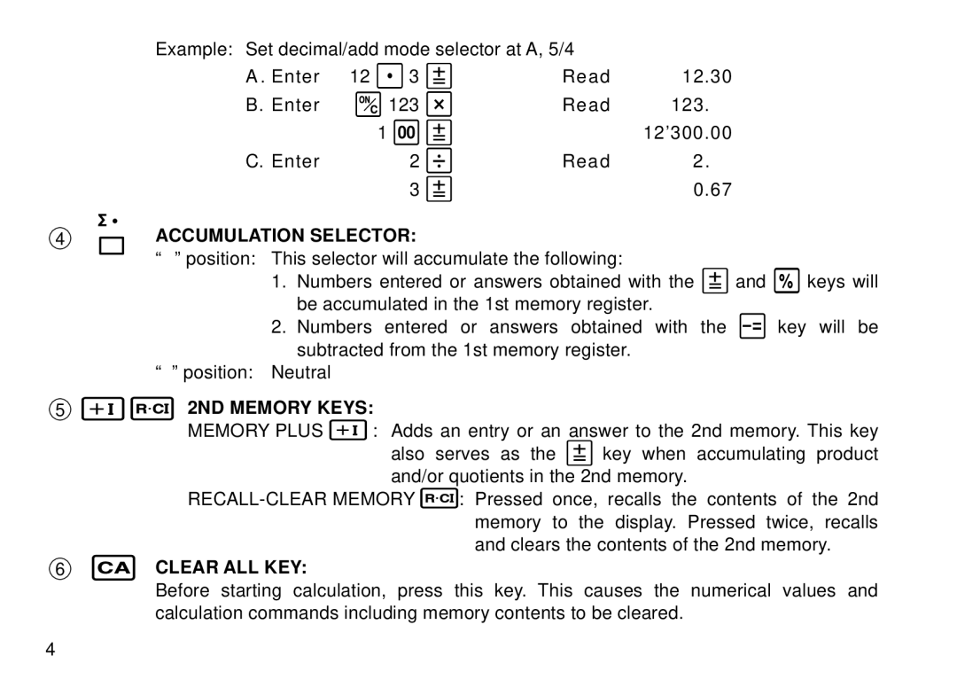 Sharp QS-2130 operation manual Accumulation Selector, 2ND Memory Keys, Clear ALL KEY 