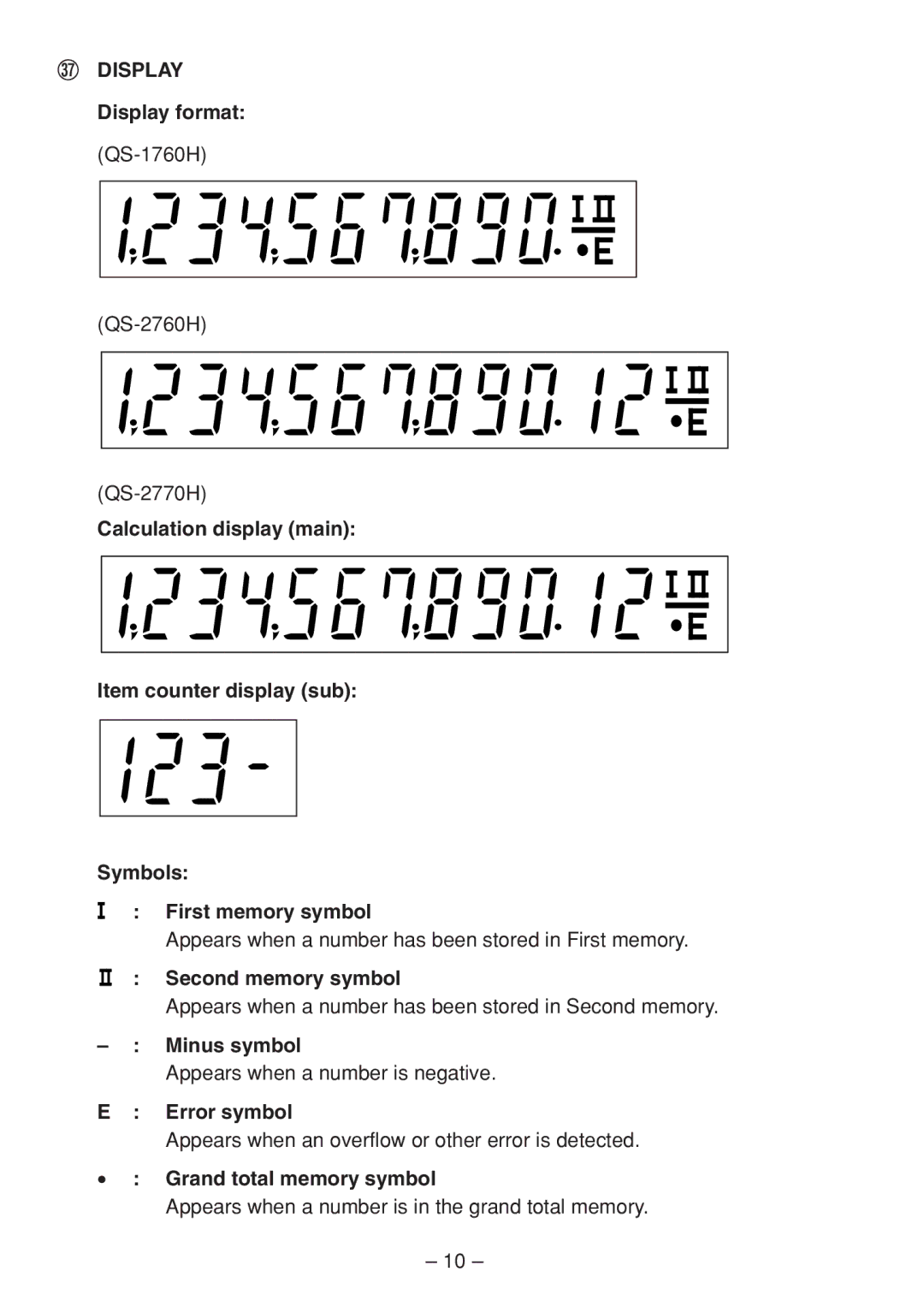 Sharp QS-2770H, QS-2760H, QS-1760H operation manual Display 