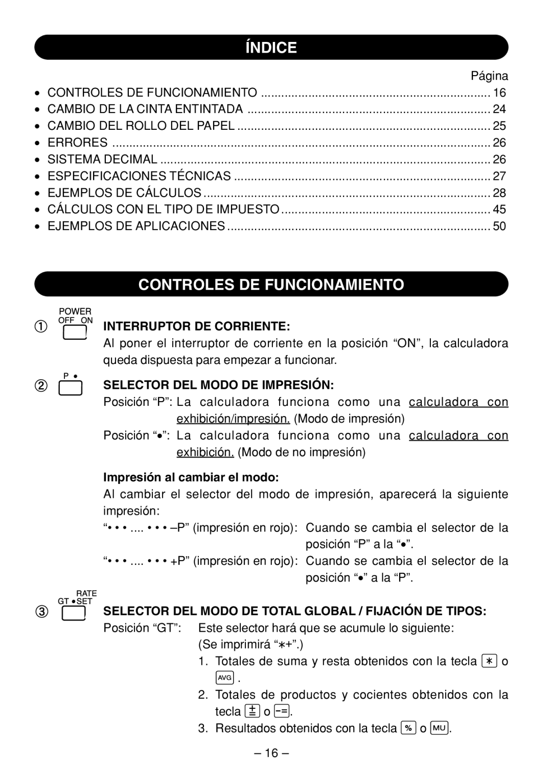 Sharp QS-2770H, QS-2760H Índice, Controles DE Funcionamiento, Interruptor DE Corriente, Selector DEL Modo DE Impresión 