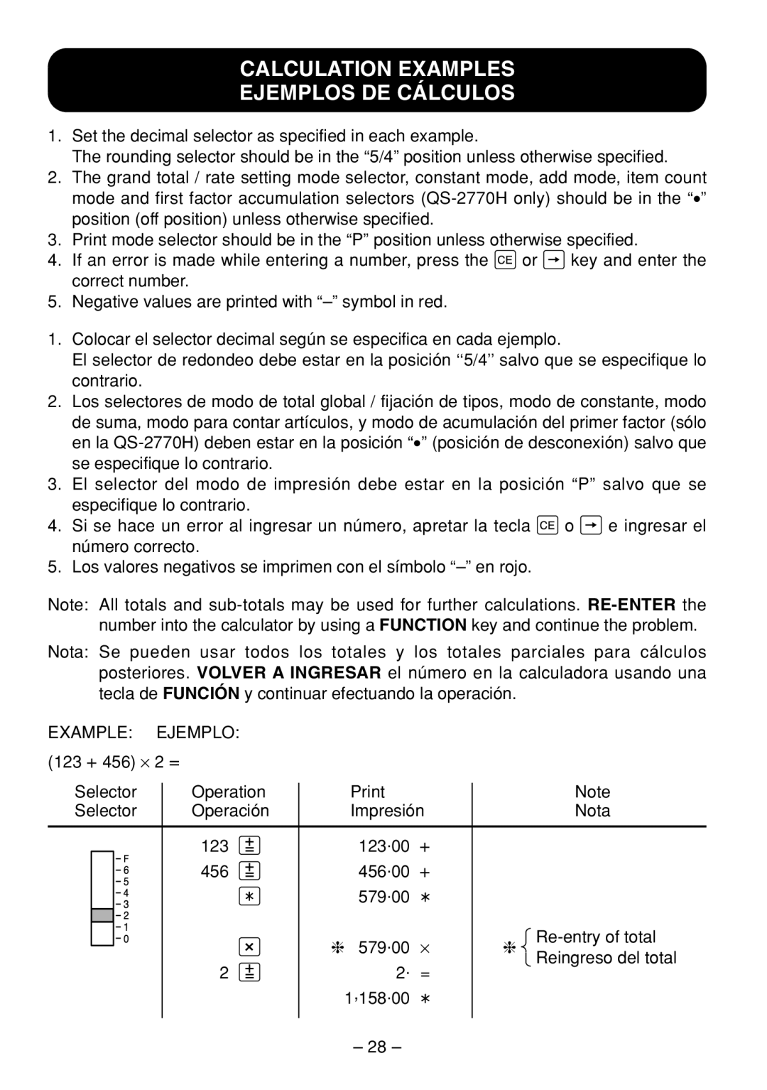 Sharp QS-2770H, QS-2760H, QS-1760H operation manual Calculation Examples Ejemplos DE Cálculos, Example Ejemplo 