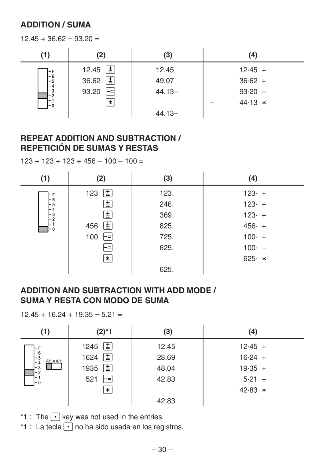 Sharp QS-1760H, QS-2770H, QS-2760H operation manual Repeat Addition and Subtraction Repetición DE Sumas Y Restas 