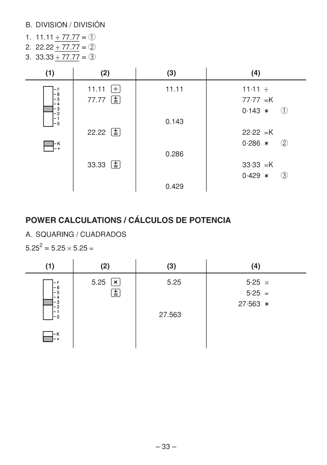 Sharp QS-1760H, QS-2770H, QS-2760H operation manual Power Calculations / Cálculos DE Potencia, Division / División 