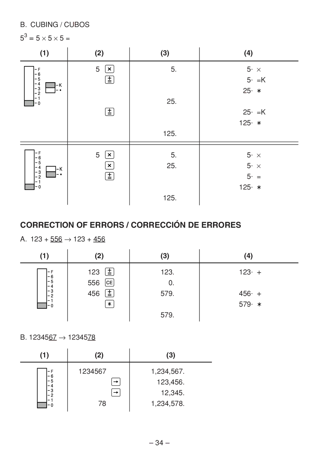 Sharp QS-2770H, QS-2760H, QS-1760H operation manual Correction of Errors / Corrección DE Errores a + 556 → 123 + 