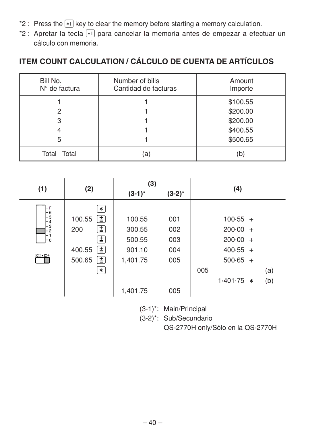 Sharp QS-2770H, QS-2760H, QS-1760H operation manual Item Count Calculation / Cálculo DE Cuenta DE Artículos 