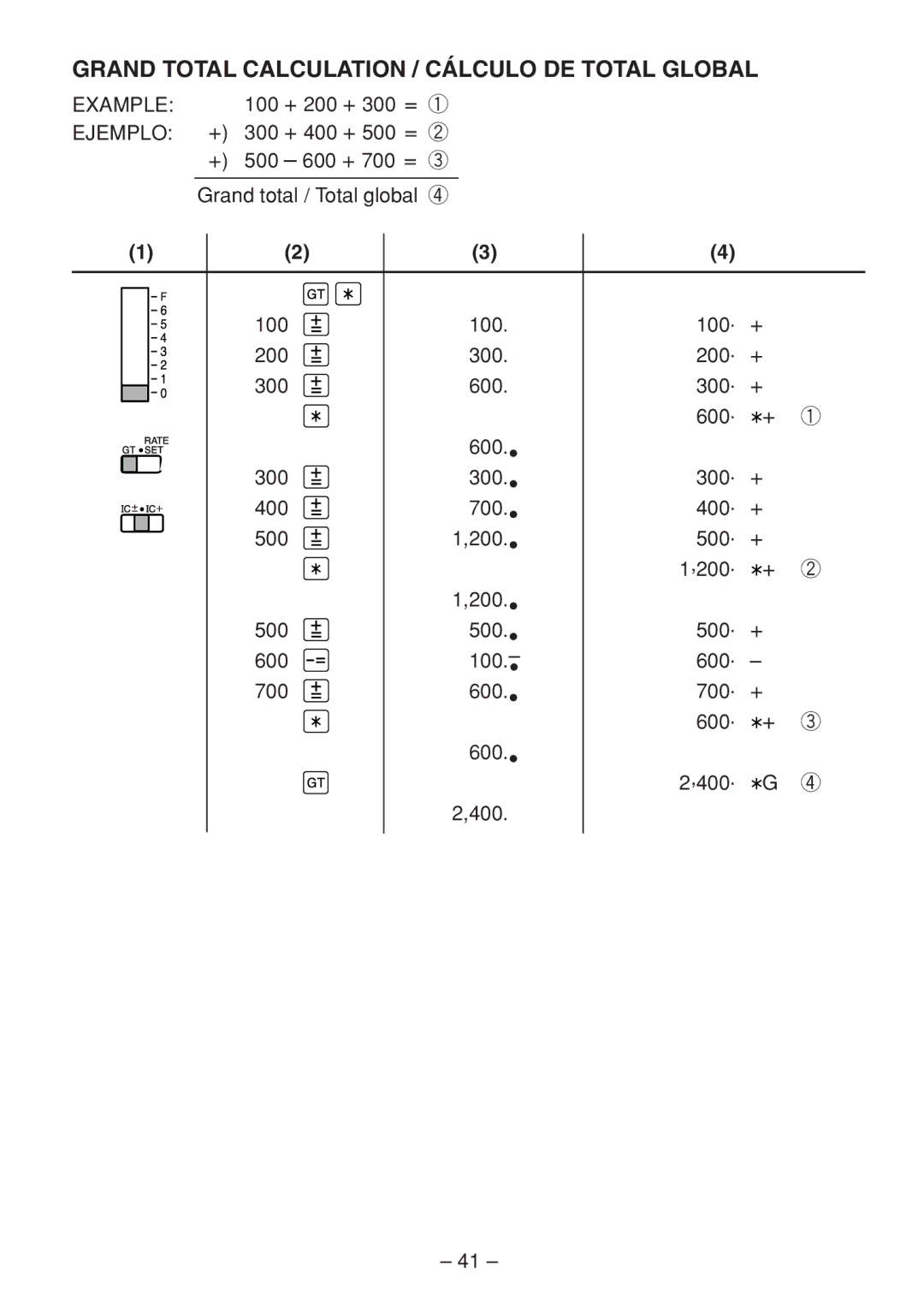 Sharp QS-2760H, QS-2770H, QS-1760H operation manual Grand Total Calculation / Cálculo DE Total Global 