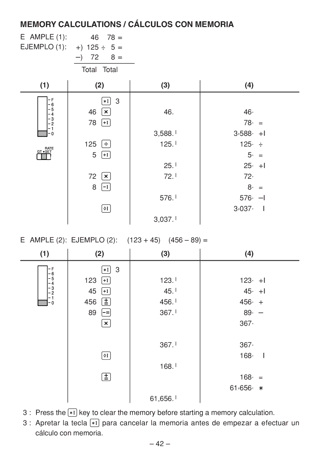 Sharp QS-1760H, QS-2770H, QS-2760H operation manual Memory Calculations / Cálculos CON Memoria, Example 2 Ejemplo 