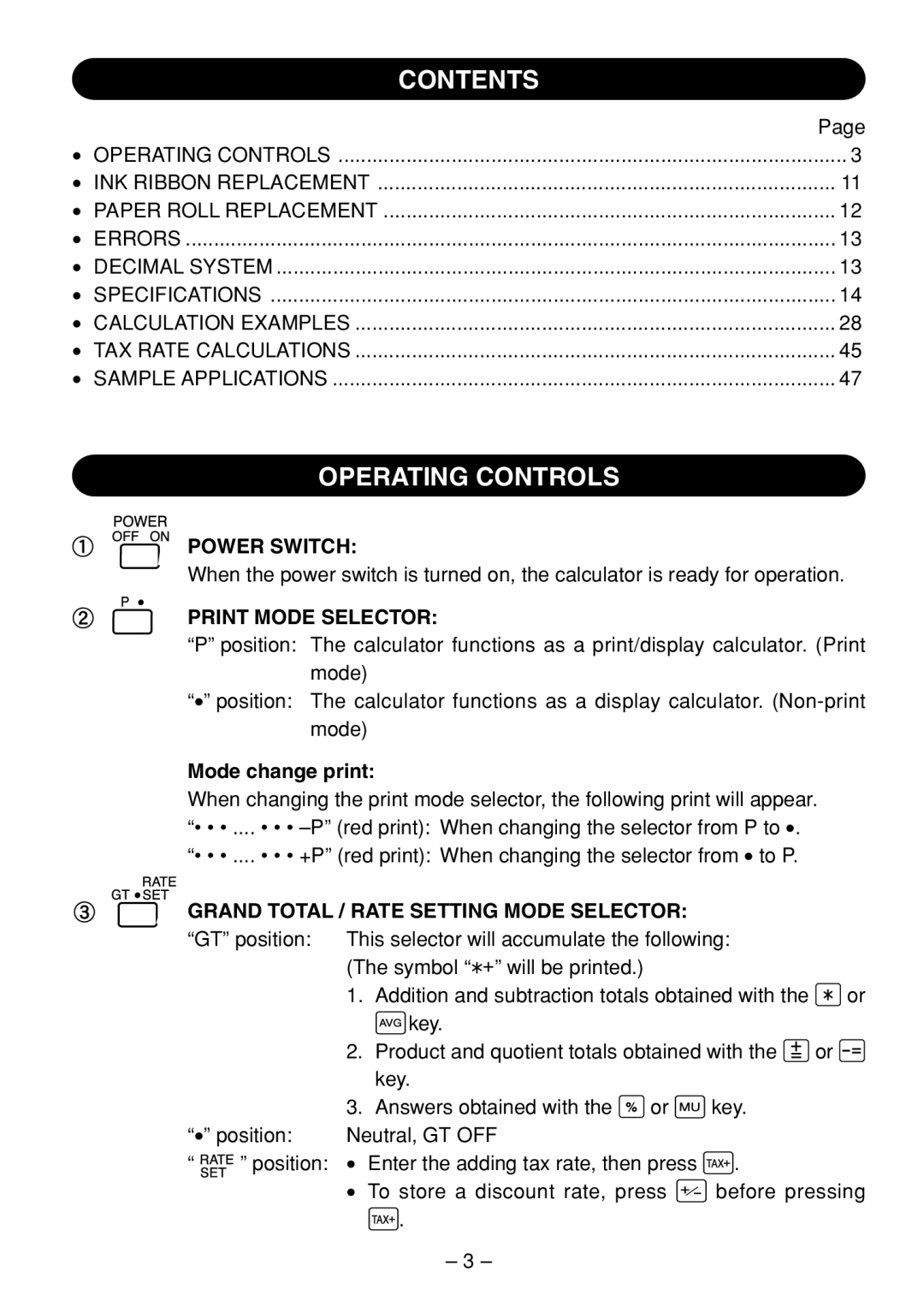 Sharp QS-1760H, QS-2770H, QS-2760H operation manual Contents, Operating Controls 