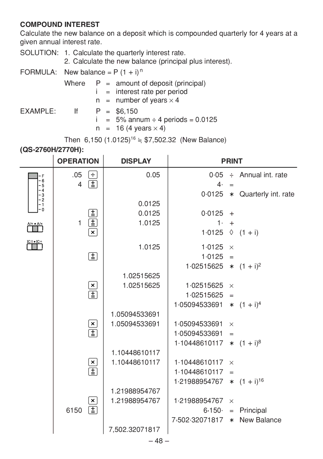 Sharp QS-1760H, QS-2770H operation manual Compound Interest, QS-2760H/2770H 