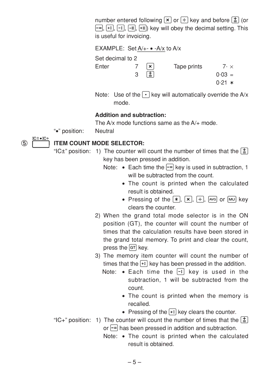 Sharp QS-2760H, QS-2770H, QS-1760H operation manual Addition and subtraction, Item Count Mode Selector 