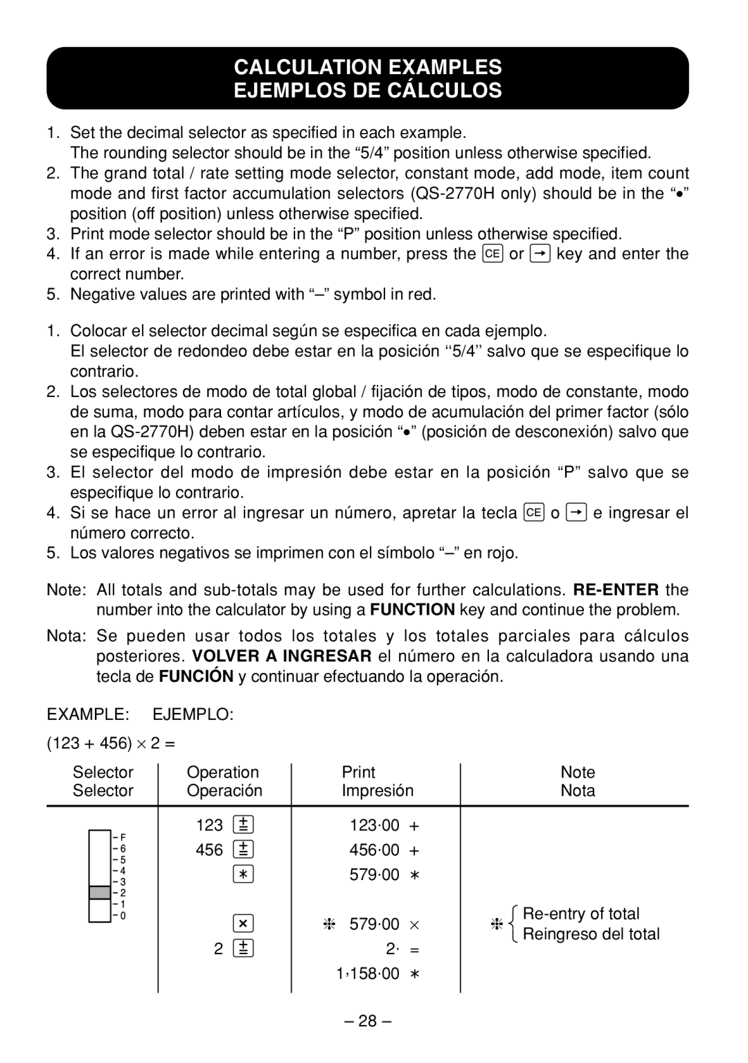 Sharp QS-2770H, QS-2760H, QS-1760H operation manual Calculation Examples Ejemplos De Cálculos 