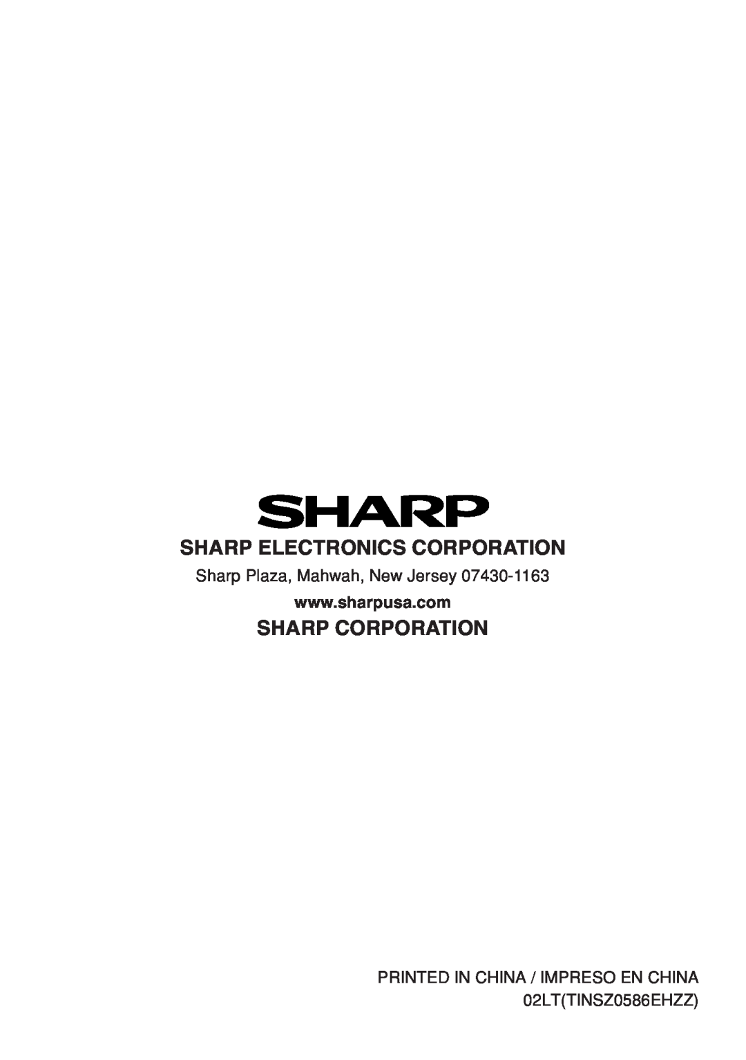 Sharp QS-1760H, QS-2770H, QS-2760H Sharp Electronics Corporation, Sharp Corporation, Sharp Plaza, Mahwah, New Jersey 