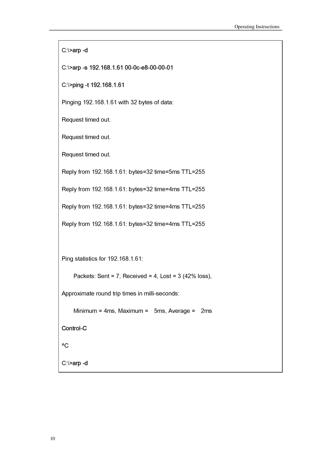 Sharp QSINUFO operating instructions Control-C \arp -d 