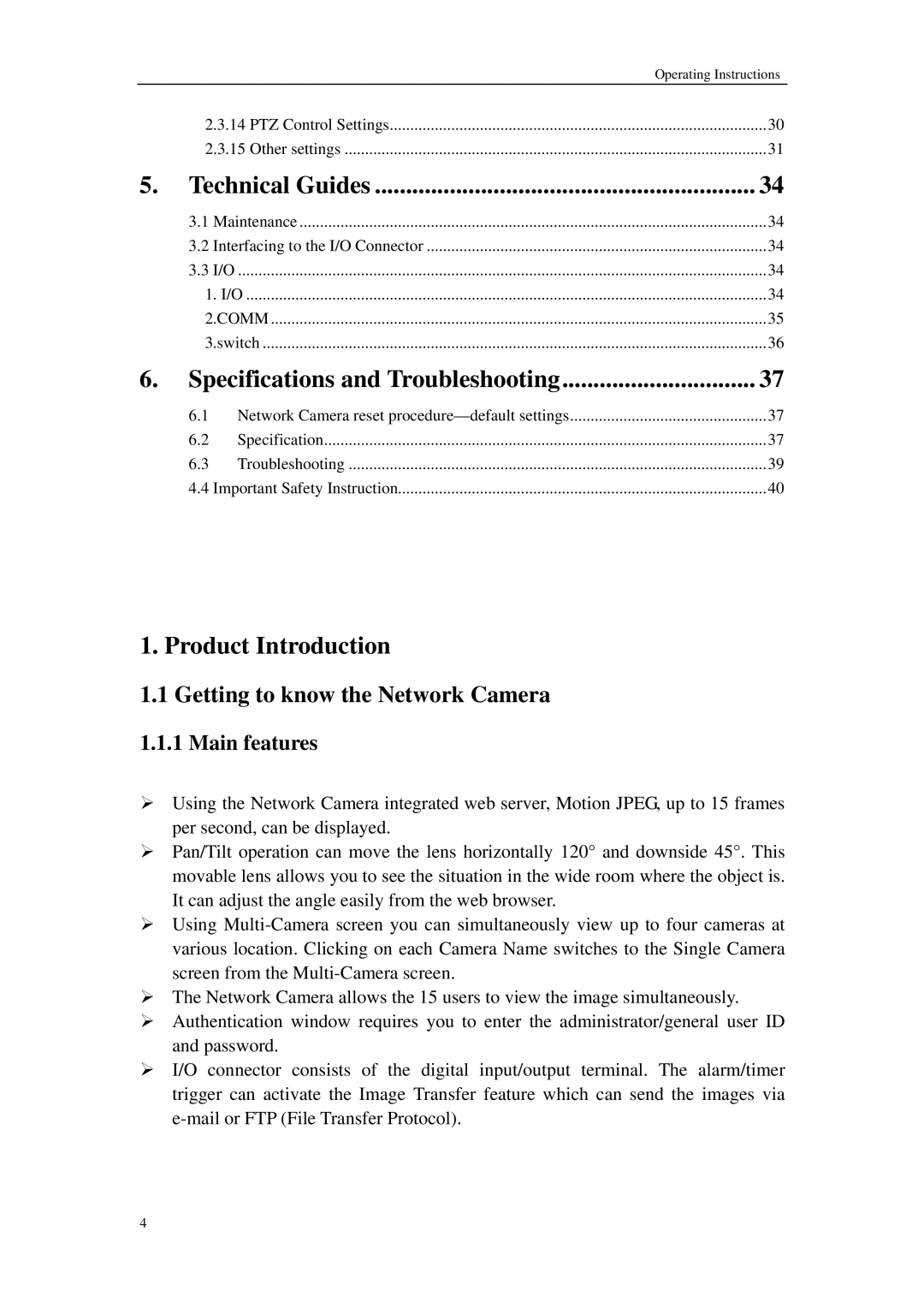 Sharp QSINUFO operating instructions Getting to know the Network Camera, Main features 