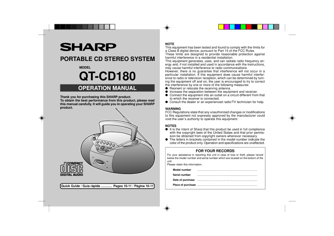 Sharp QT-CD180 operation manual 