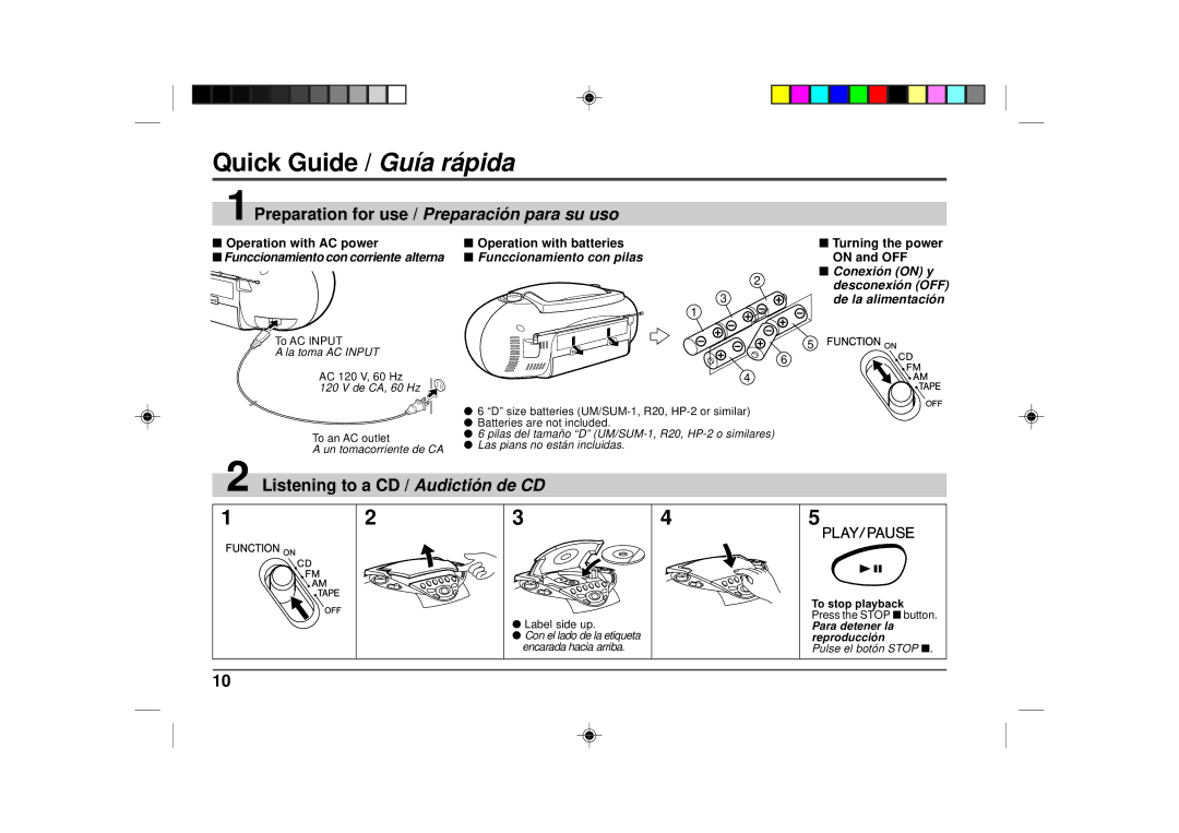 Sharp QT-CD180 operation manual Quick Guide / Guía rápida, Listening to a CD / Audictión de CD 