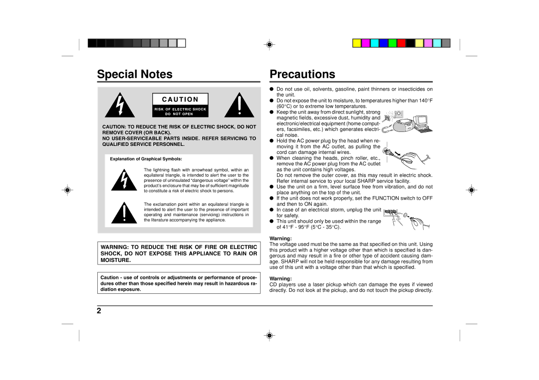 Sharp QT-CD180 operation manual Special Notes, Precautions 