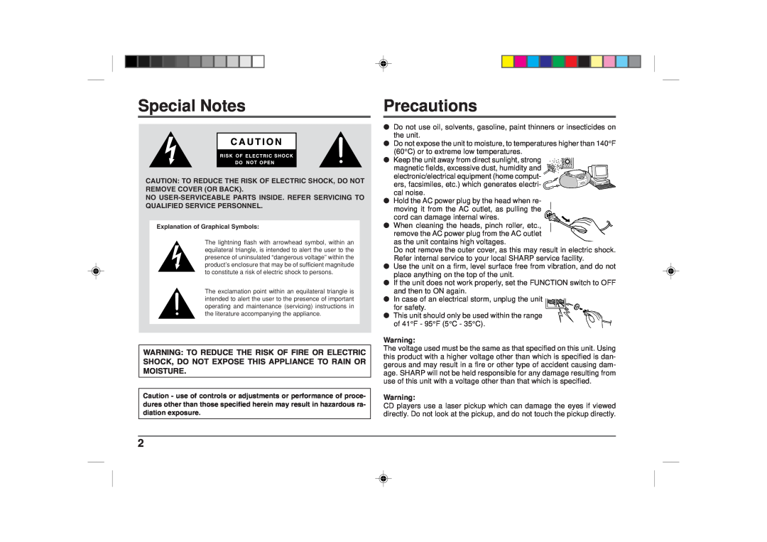 Sharp QT-CD180 operation manual Special Notes, Precautions 