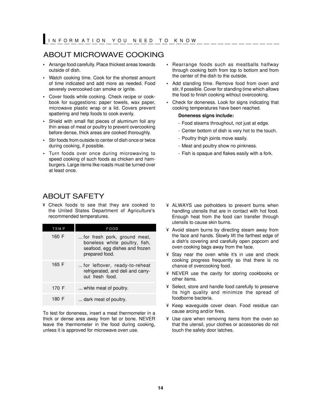 Sharp R-1200, R-1201 operation manual About Microwave Cooking, About Safety, Doneness signs include 