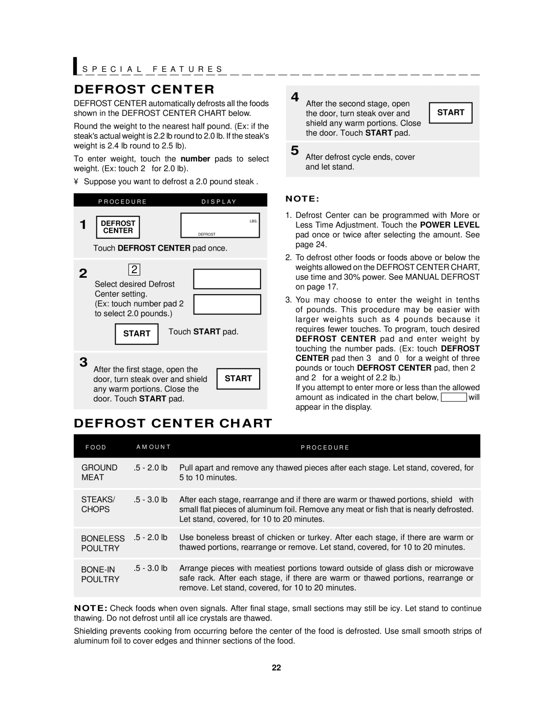 Sharp R-1200, R-1201 operation manual Defrost Center Chart 