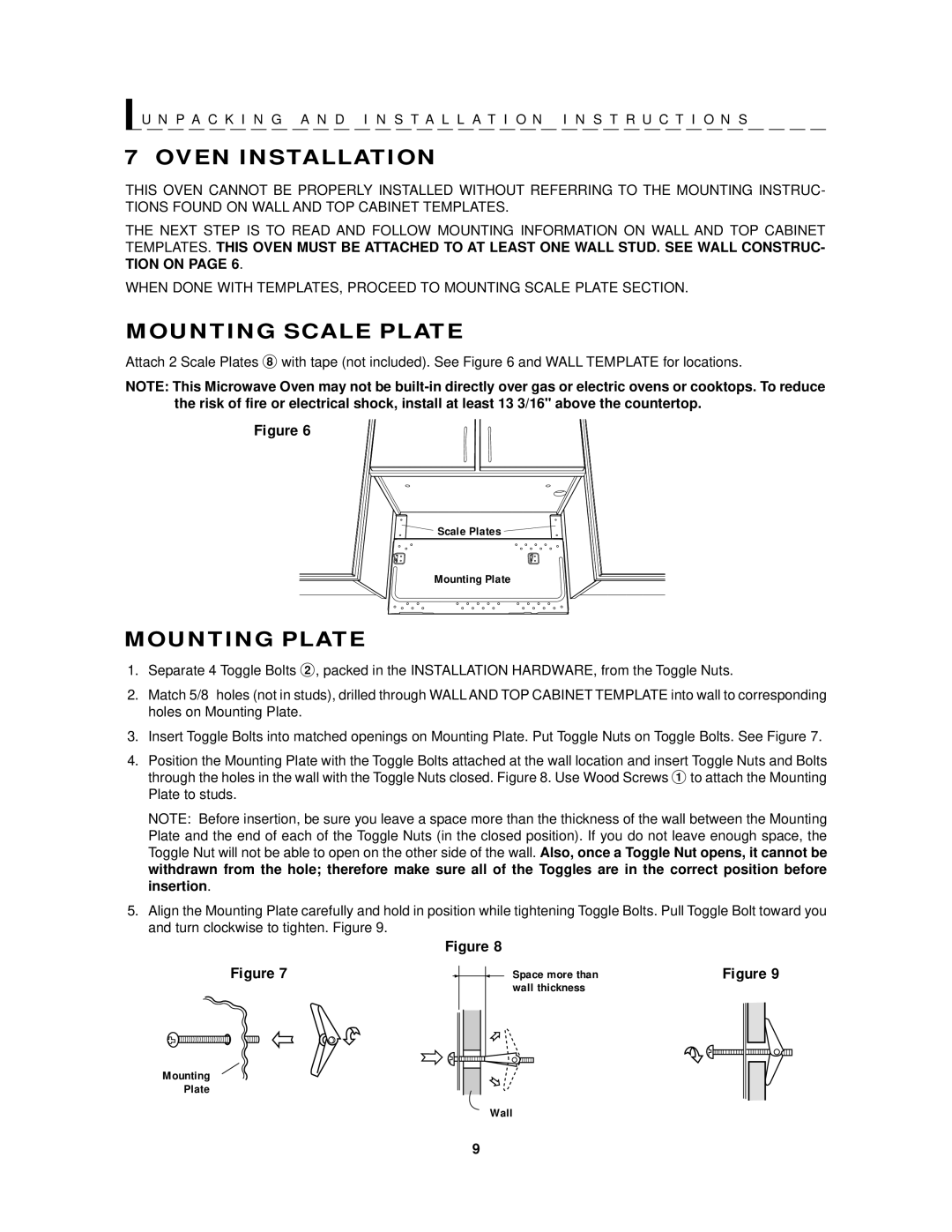 Sharp R-1201, R-1200 operation manual Oven Installation, Mounting Scale Plate, Mounting Plate 