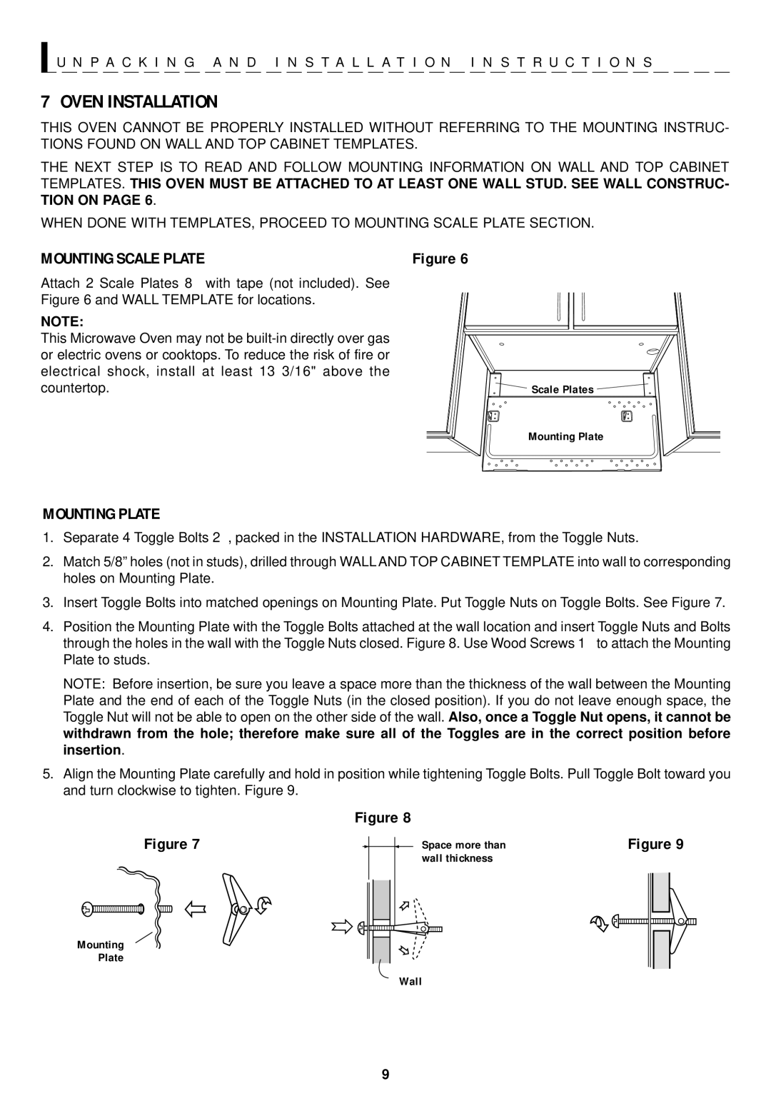 Sharp R-1210, R-1211 operation manual Oven Installation, Mounting Plate 